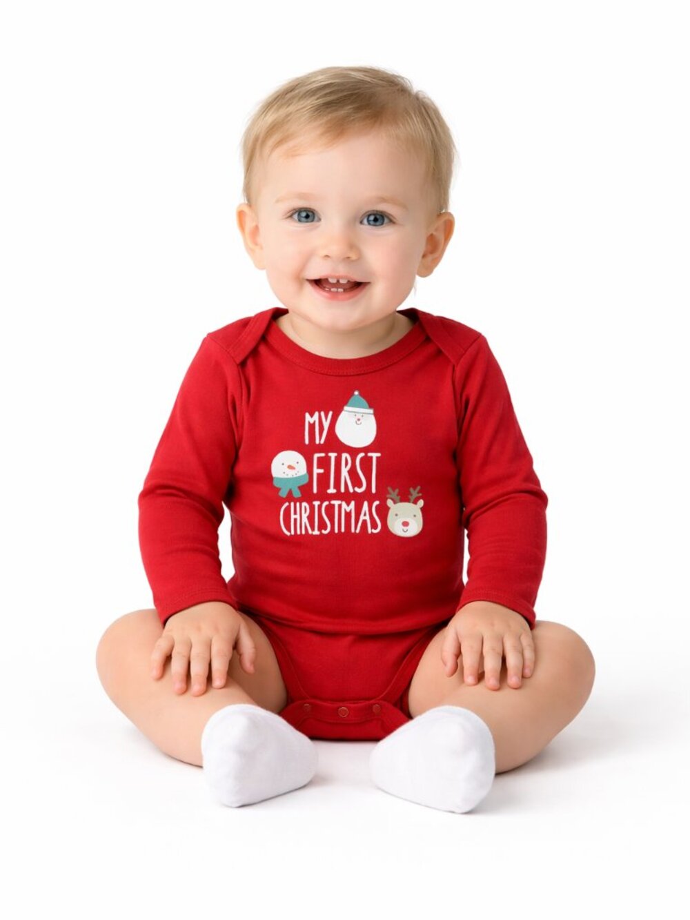Baby Boys Boy's My First Christmas Holiday Smile Bodysuit Creeper 0/3 Months NWT
